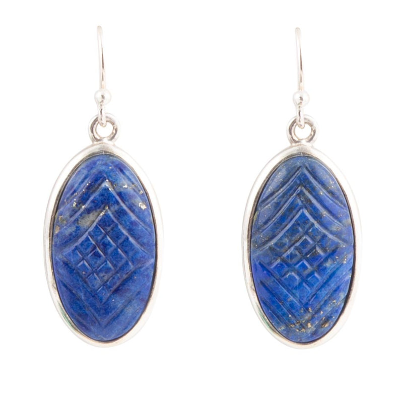 Carved Lapis Sterling Silver Drop Earrings - Barse Jewelry