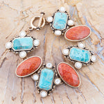 Champs Blue turquoise and Orange Coral Golden Link Bracalet - Barse Jewelry