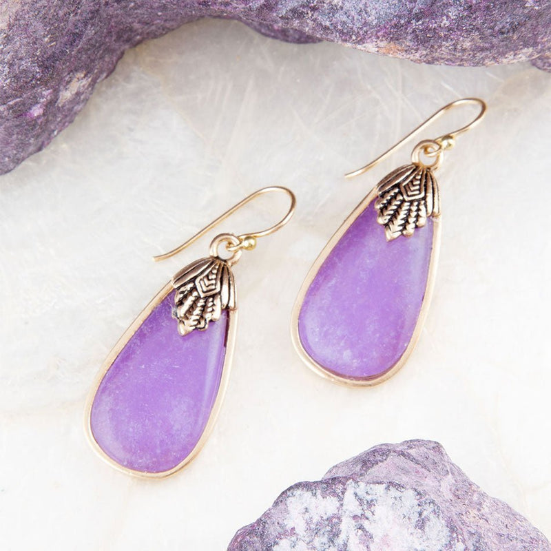 Charleston Purple Quartz Golden Drop Earrings - Barse Jewelry