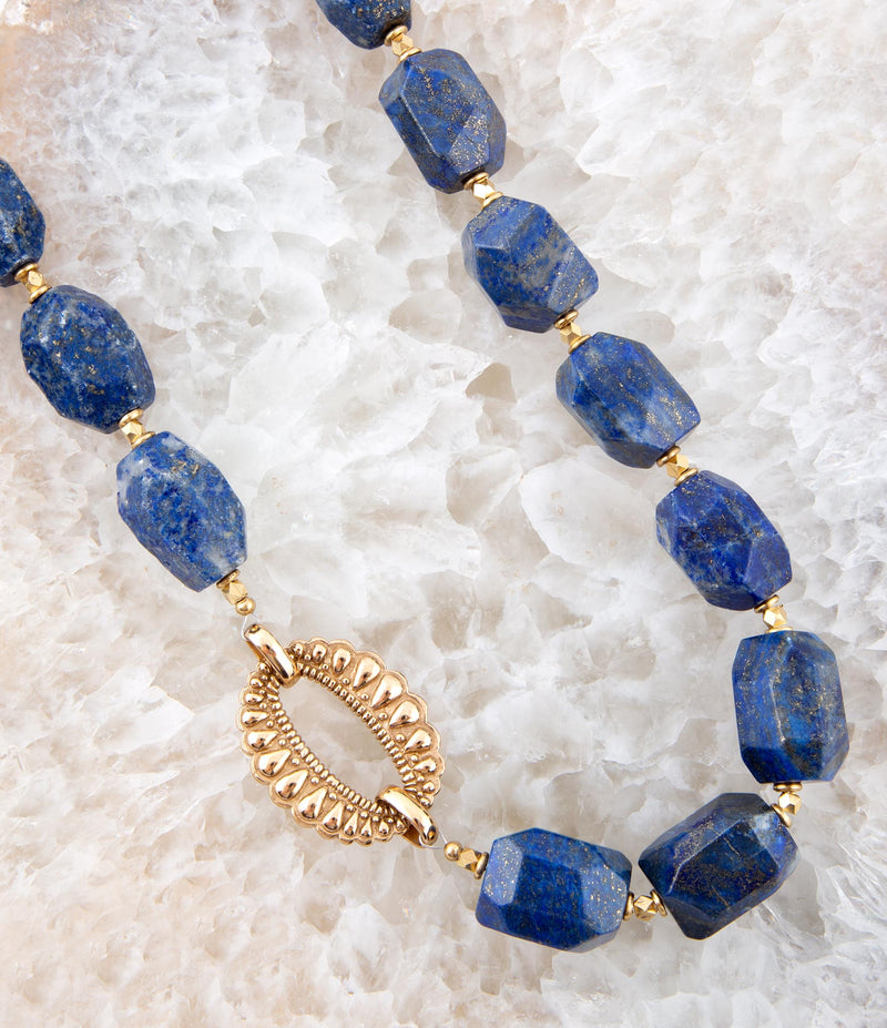 Chunky Blue Lapis Station Golden Necklace - Barse Jewelry