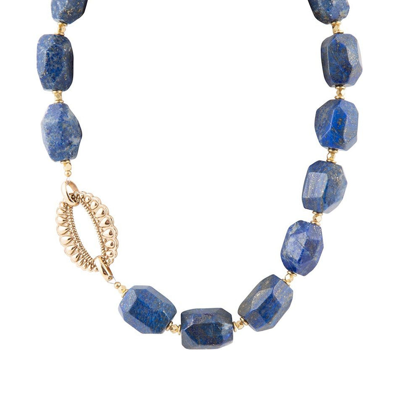 Chunky Blue Lapis Station Golden Necklace - Barse Jewelry