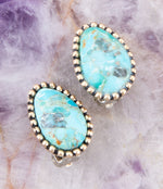 Clip On Blue Turquoise Golden Earrings - Barse Jewelry