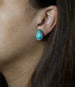 Clip On Blue Turquoise Golden Earrings - Barse Jewelry