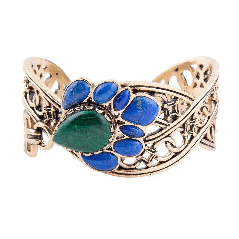 Cognate Malachite and Blue Lapis Golden Cuff Bracelet - Barse Jewelry