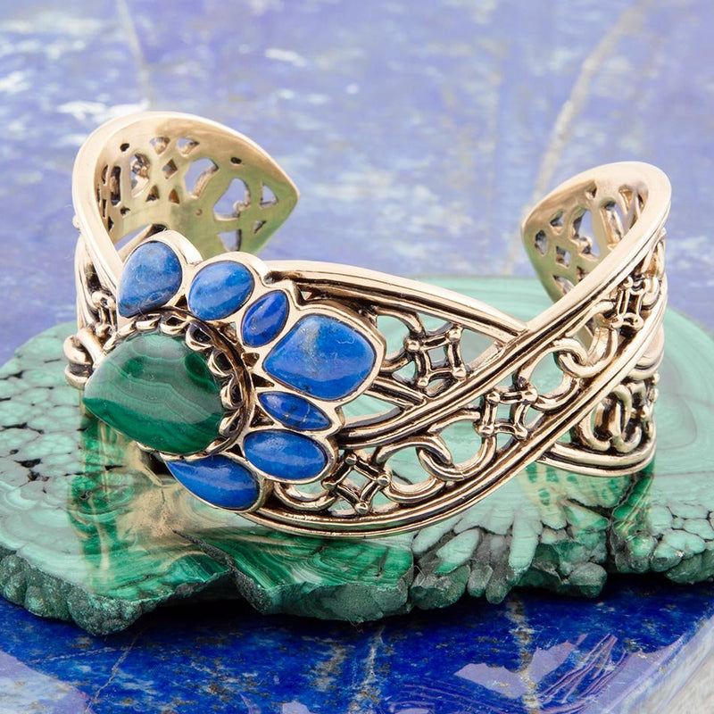 Cognate Malachite and Blue Lapis Golden Cuff Bracelet - Barse Jewelry