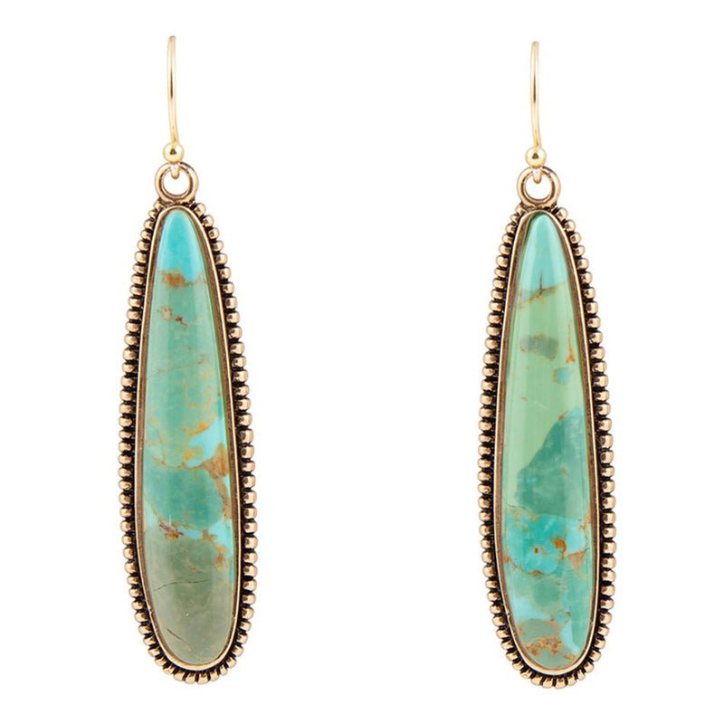 Corinth Blue Turquoise and Golden Elongated Earrings - Barse Jewelry