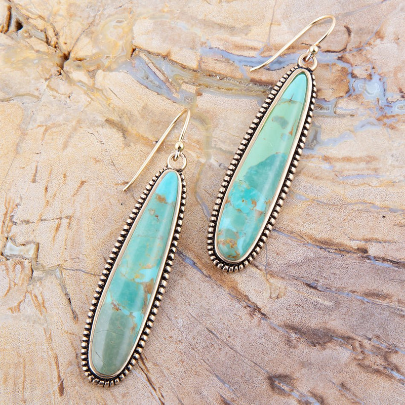 Corinth Blue Turquoise and Golden Elongated Earrings - Barse Jewelry