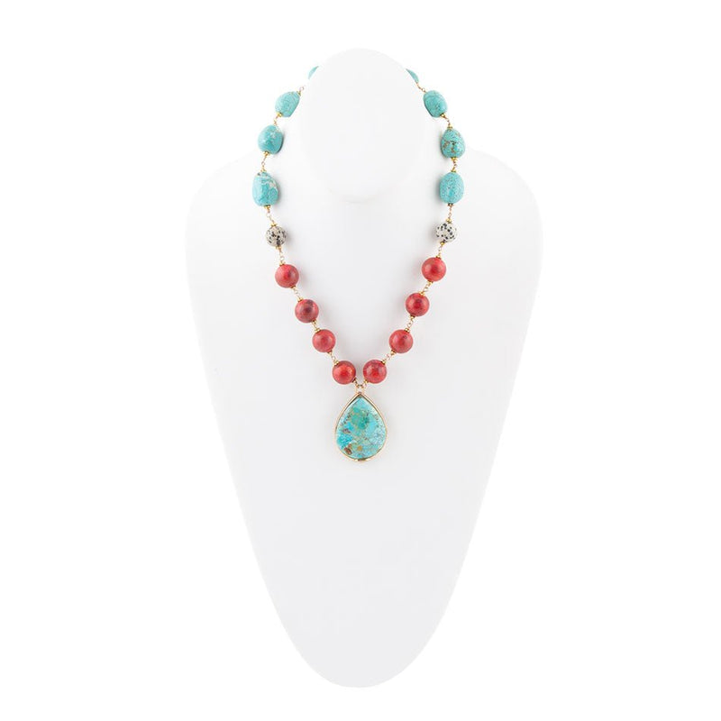 Dalmatian Jasper Multicolor Golden Teardrop Necklace - Barse Jewelry