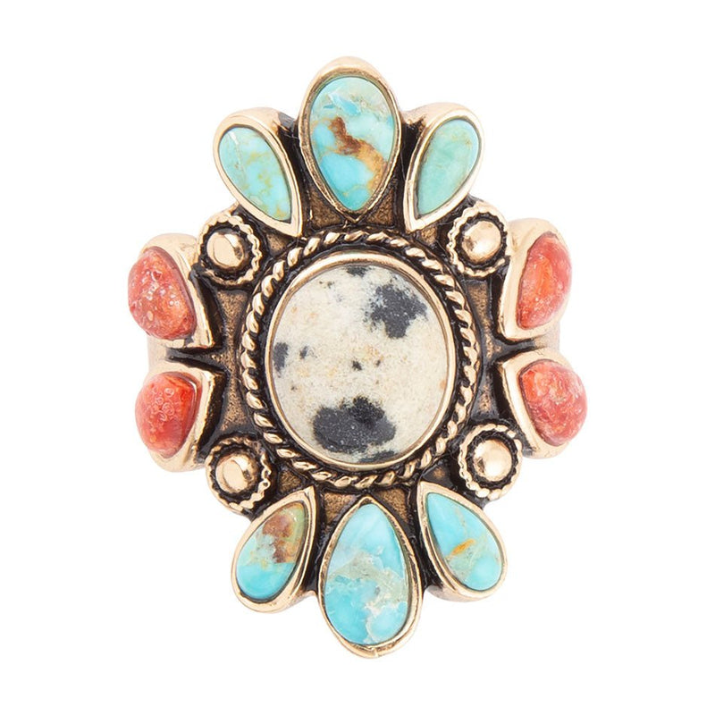 Dalmatian Jasper Multy Color Stones Golden Rings - Barse Jewelry