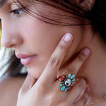 Dalmatian Jasper Multy Color Stones Golden Rings - Barse Jewelry