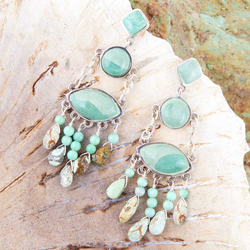 Deco Green Turquoise and Sterling Silver Chandelier Earrings - Barse Jewelry