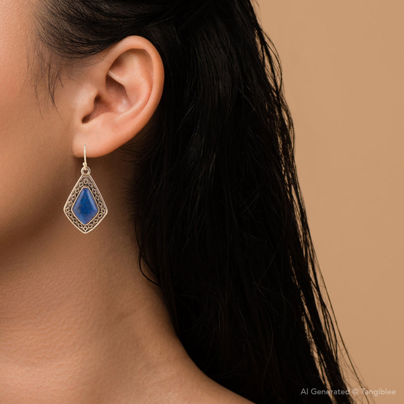 Dimond Blue Lapis Stone Golden Drop Earrings - Barse Jewelry