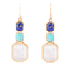 Dual Color Blue Lapis, Turquoise and Mother of Pearl Golden Earrings - Barse Jewelry