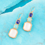 Dual Color Blue Lapis, Turquoise and Mother of Pearl Golden Earrings - Barse Jewelry