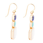 Dual Color Blue Lapis, Turquoise and Mother of Pearl Golden Earrings - Barse Jewelry