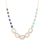 Dual Color Blue Lapis, Turquoise and Mother of Pearl Golden Necklace - Barse Jewelry