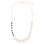 Dual Color Blue Lapis, Turquoise and Mother of Pearl Golden Necklace - Barse Jewelry