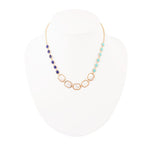 Dual Color Blue Lapis, Turquoise and Mother of Pearl Golden Necklace - Barse Jewelry