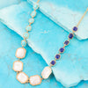 Dual Color Blue Lapis, Turquoise and Mother of Pearl Golden Necklace - Barse Jewelry