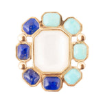 Dual Color Blue Lapis Turquoise and Mother of Pearl Golden Ring - Barse Jewelry