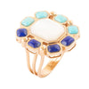 Dual Color Blue Lapis Turquoise and Mother of Pearl Golden Ring - Barse Jewelry