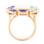 Dual Color Blue Lapis Turquoise and Mother of Pearl Golden Ring - Barse Jewelry