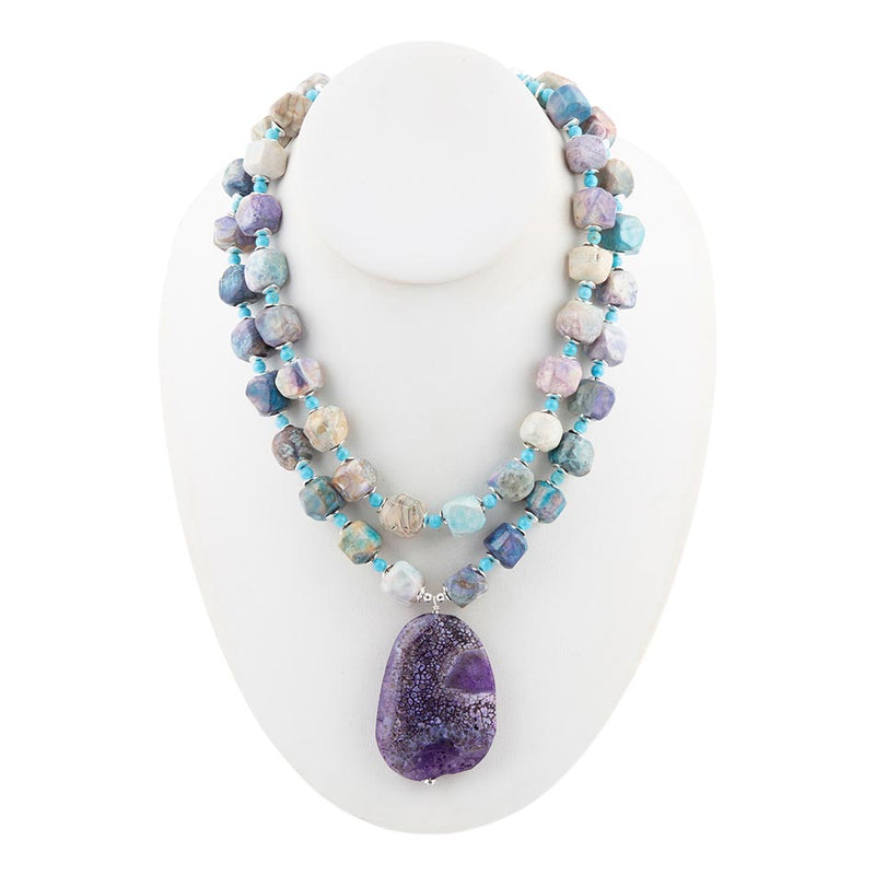 Dusty Purple Agate and Silver Statement Necklace - Barse Jewelry