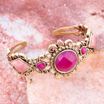 Embellished Pink Quartz Golden Cuff Bracelet - Barse Jewelry