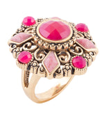 Embellished Pink Quartz Golden Statement Ring - Barse Jewelry