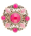 Embellished Pink Quartz Golden Statement Ring - Barse Jewelry