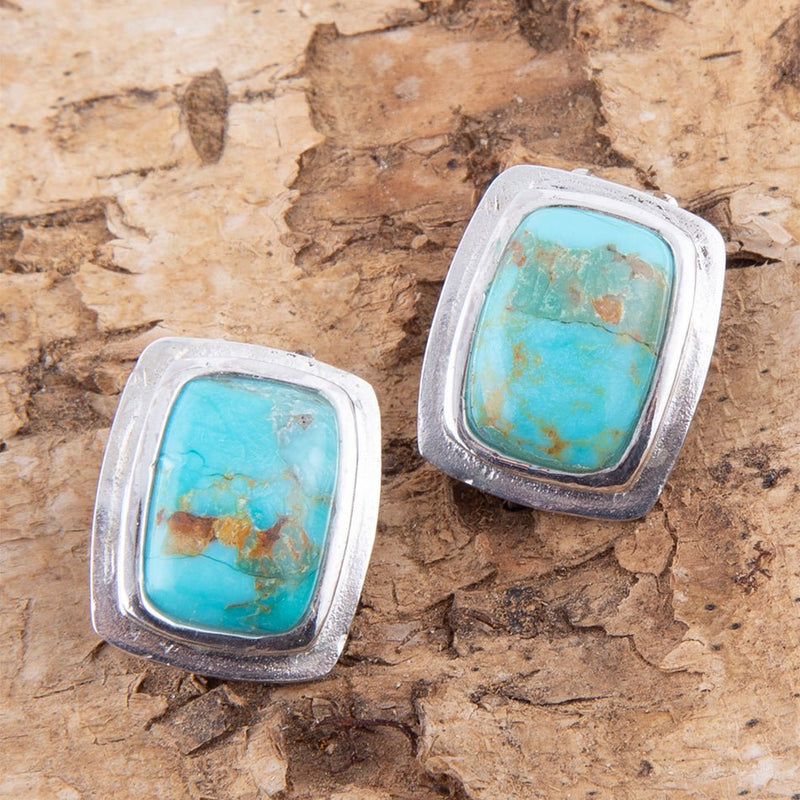 Fiji Isles Blue Turquoise Sterling Silver Clip Earrings - Barse Jewelry