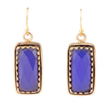 Filigreed Blue Agate Rectangular Shape Golden Drop Earrings - Barse Jewelry