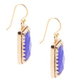 Filigreed Blue Agate Rectangular Shape Golden Drop Earrings - Barse Jewelry