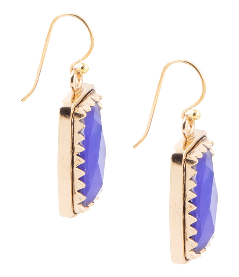 Filigreed Blue Agate Rectangular Shape Golden Drop Earrings - Barse Jewelry