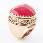 Filigreed Merlot Red Quarrtz Golden Statement Ring - Barse Jewelry