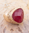 Filigreed Merlot Red Quarrtz Golden Statement Ring - Barse Jewelry