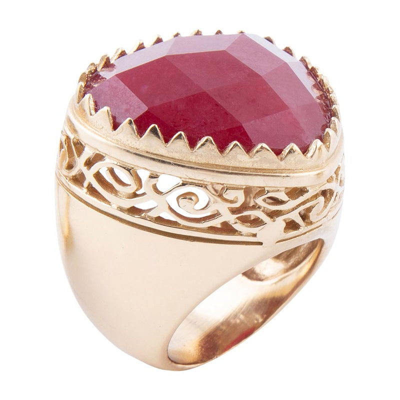 Filigreed Merlot Red Quarrtz Golden Statement Ring - Barse Jewelry