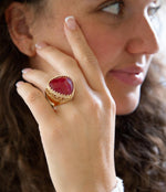 Filigreed Merlot Red Quarrtz Golden Statement Ring - Barse Jewelry