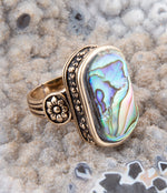 Floral Bloom Blue Abalone Golden Statement Ring - Barse Jewelry