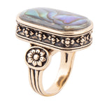 Floral Bloom Blue Abalone Golden Statement Ring - Barse Jewelry