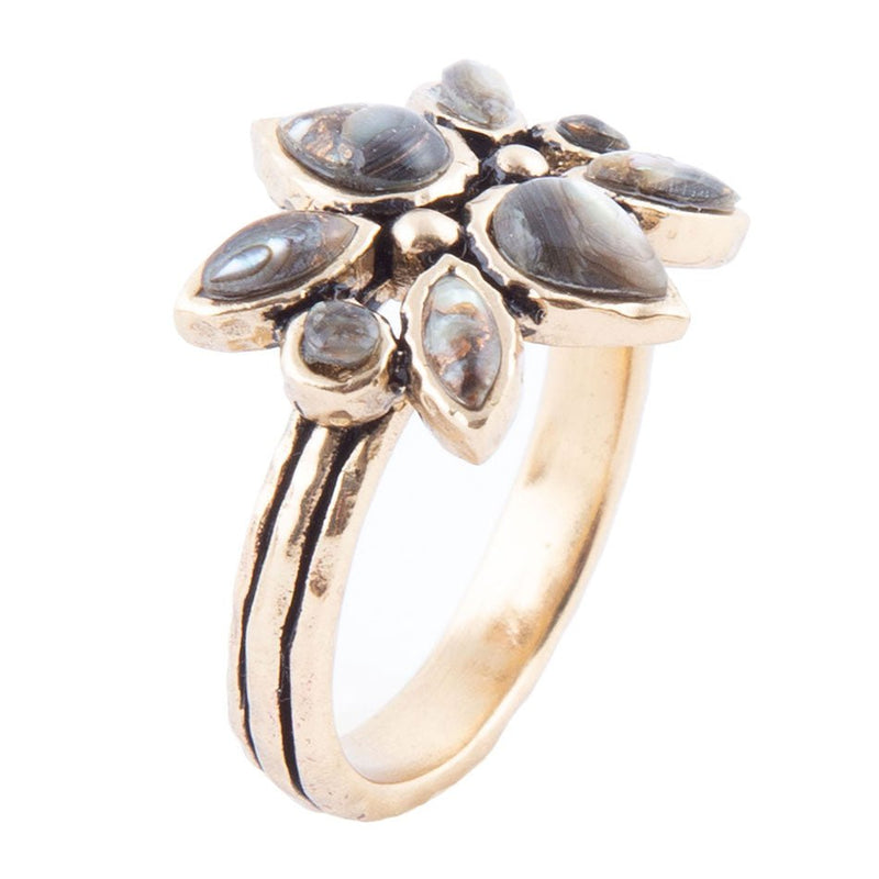 Floral Blue Abalone Golden Bronze Ring - Barse Jewelry