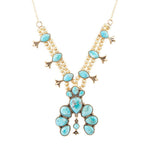 Floral Statement Blue Turquoise Golden Necklace - Barse Jewelry