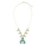 Floral Statement Blue Turquoise Golden Necklace - Barse Jewelry