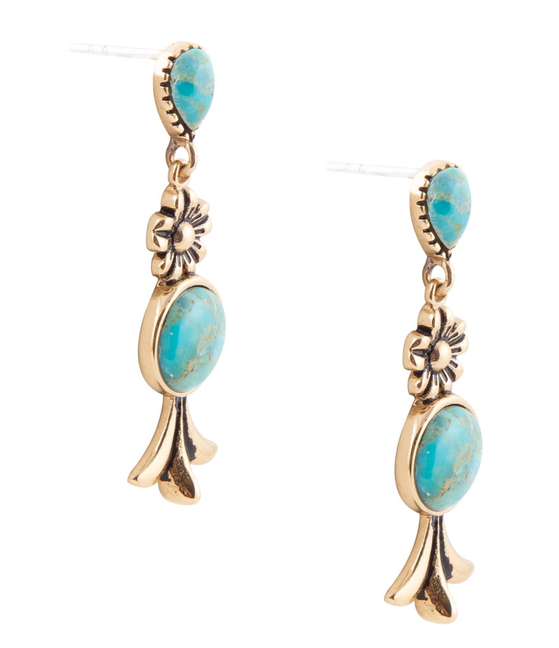 Floral Turquoise and Golden Drop Earrings - Barse Jewelry