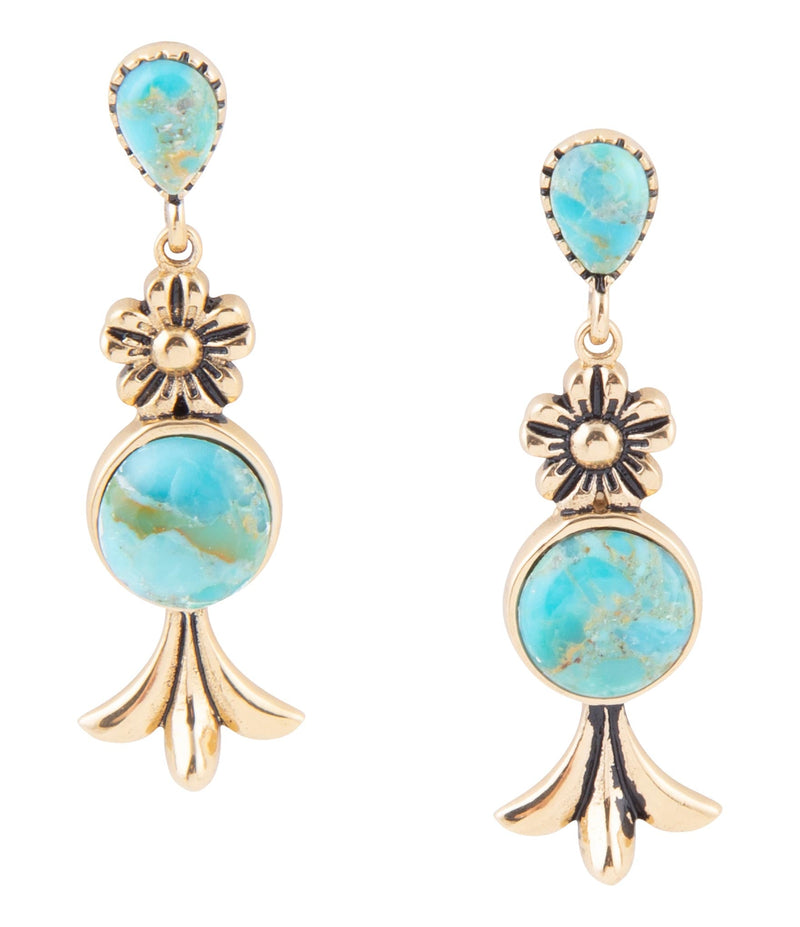 Floral Turquoise and Golden Drop Earrings - Barse Jewelry