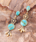 Floral Turquoise and Golden Drop Earrings - Barse Jewelry