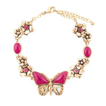 Fuchsia Agate Golden Butterflies Adjustable Bracelet - Barse Jewelry