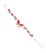 Fuchsia Agate Golden Butterflies Adjustable Bracelet - Barse Jewelry