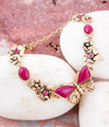 Fuchsia Agate Golden Butterflies Adjustable Bracelet - Barse Jewelry