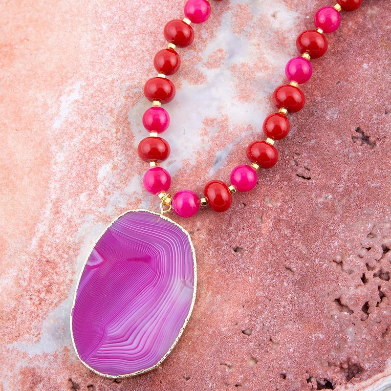 Fuchsia Sunset Purple Agate Pendant Necklace - Barse Jewelry